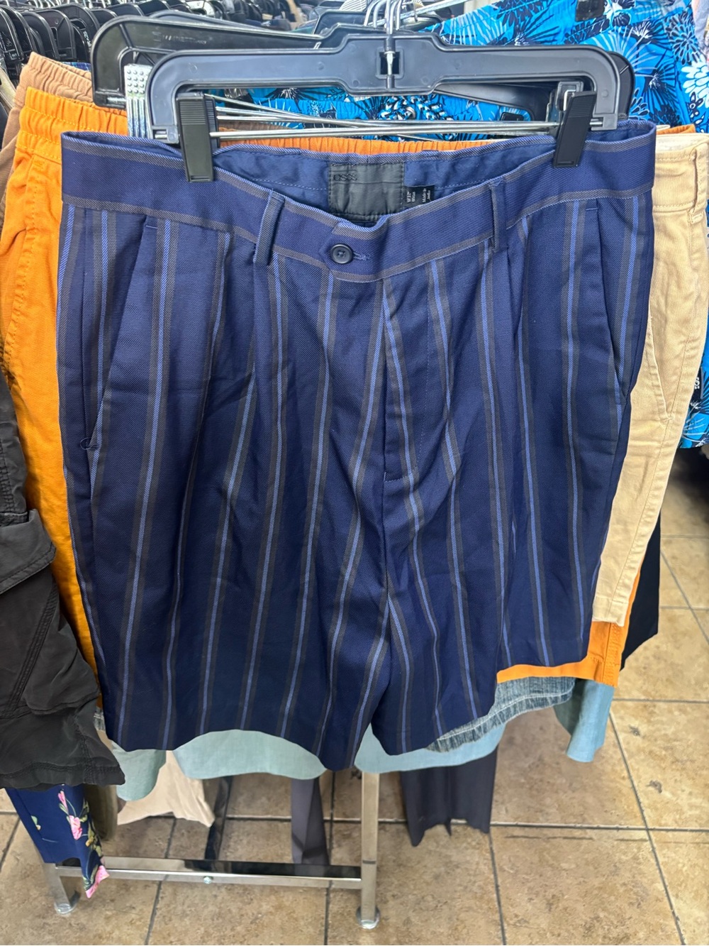 ASOS Navy Blue Pinstripe Flat Front Shorts